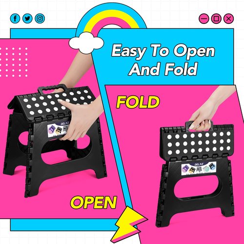 Delxo Folding Step Stool 11 Inch 2 Pack, Black Non-Slip Foldable Stools for Kids & Adults Up to 300 LBS, Step Stool with Handle, Lightweight for Kitchen/Bathroom/Bedroom/Garden