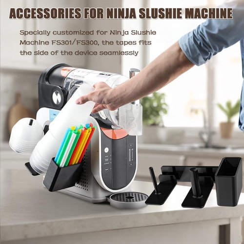 Cup Organizer for Ninja Slushie Machine FS301 & FS300-3-in-1 Side-Mounted Holder for Cups, Lids & Straws - Accessories for Ninja Slushie Machine (black)