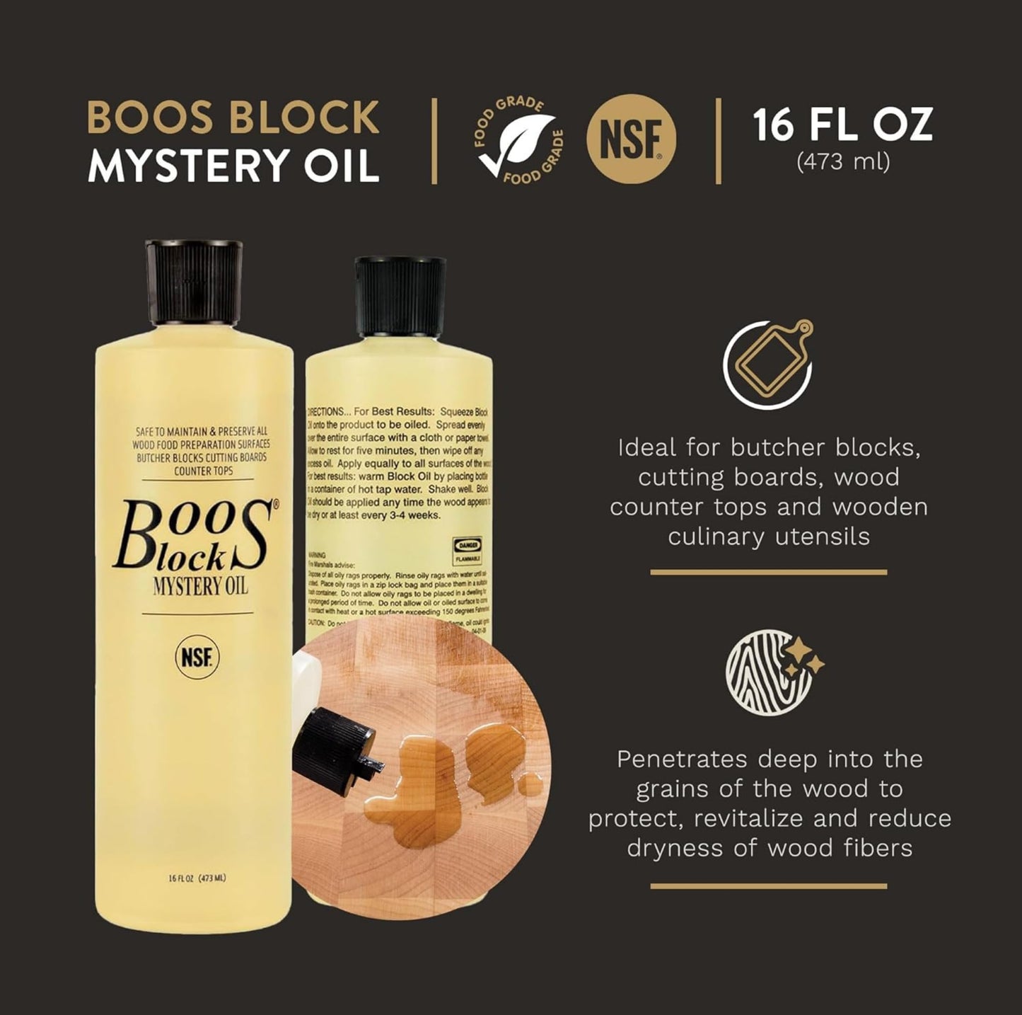 John Boos MYSB Mystery Butcher Block Oil, 16 Ounce Bottle