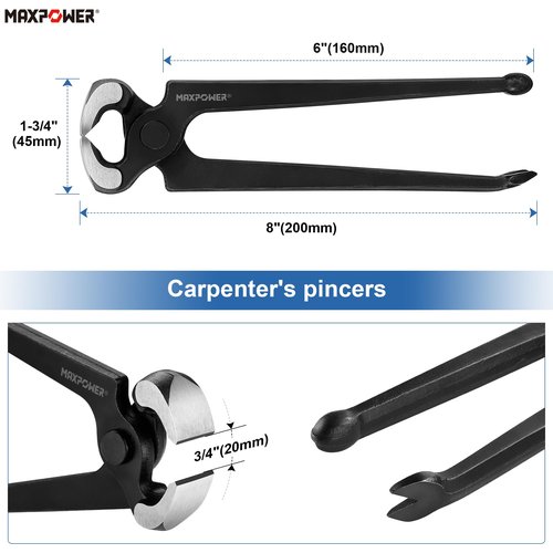 MAXPOWER 3PCS Nail Puller Set, 9 inch End Cutting Nippers, 7 inch End Cutting Pliers, 8 inch Carpenter's Pincers