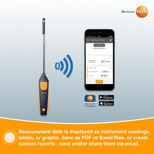testo 405i – Anemometer handheld for air velocity, in-duct airflow, and temperature – CFM meter with Bluetooth and App operation