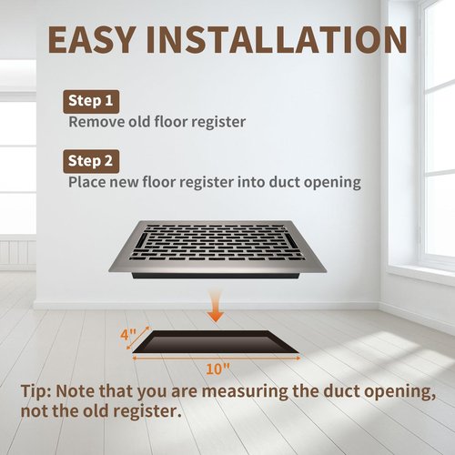 SANYCASA Floor Register 4x10 Inches - Heavy Duty Walkable Steel Floor Vents - Ease Adjust Air Flow Direction Floor Registers - Satin Nickel Floor Vent Covers - Boston Design Air Vents for Home