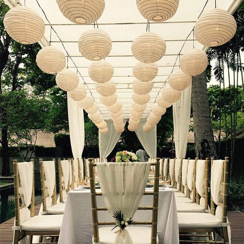 HAUSPROFI Paper Lanterns, 6" 8" 10" 12" Round Paper Lantern with LED Lantern Lights for Indoor and Outdoor Decoration - (Lanterns: 12pcs, Warm White Lights: 12pcs)