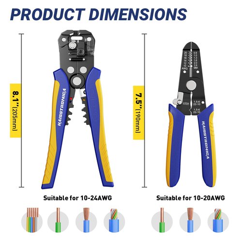 haisstronica Wire Stripper Tool Set, 10-24 AWG Self-Adjusting & Manual, Heavy Duty Electrical Wire Strippers for Electronics Repair, Electrician Wiring, DIY Projects