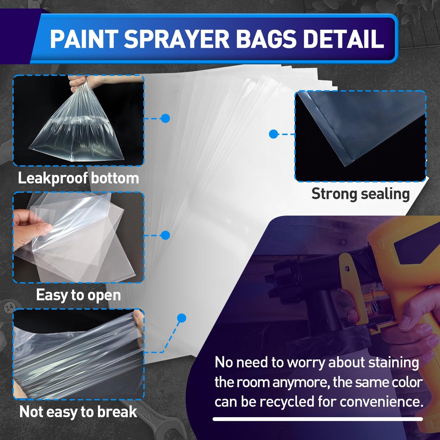 Paint Sprayer Parts, 50 Pcs Paint Sprayer Bags, 7.8'' X 11.8'' Sprayer Cup Liners, Transparent Spray Gun Cup Canister Liners for Wagner Paint Sprayer