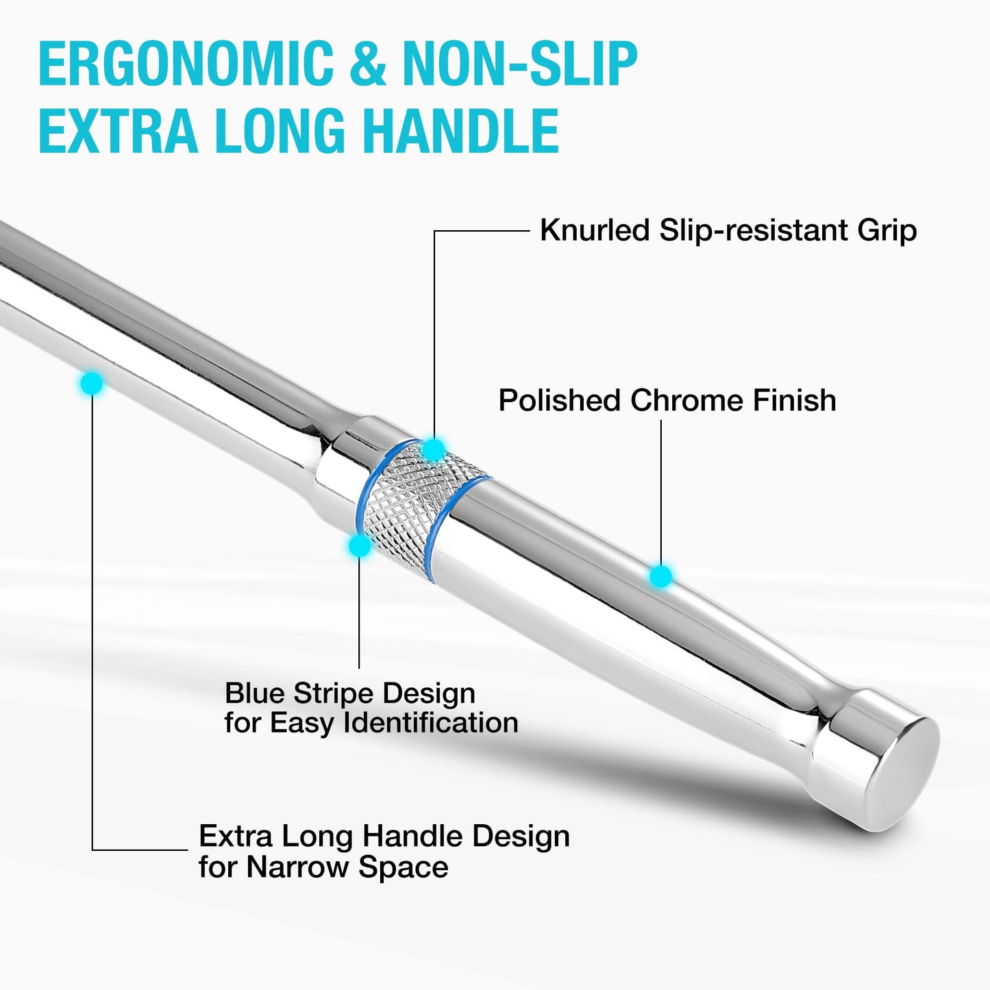 DURATECH Extra Long Handle 1/2-Inch Drive Ratchet, 90-Tooth Quick-release Ratchet Wrench with 20" Extra Long Handle, Teardrop Ratcheting, Reversible, Chrome Alloy Made, CR-MO Head,Full Polished