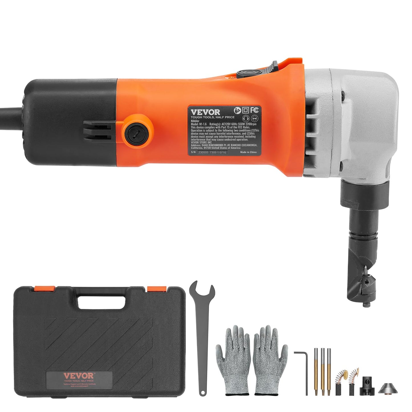 VEVOR Sheet Metal Nibbler, 550W, 2200 RPM Speed, 360 Degree Rotation Electric Nibbler Metal Cutter, Lightweight, Straight Curve and Circle Cutting for Stainless Steel, Aluminum, Plastic, Wood Board