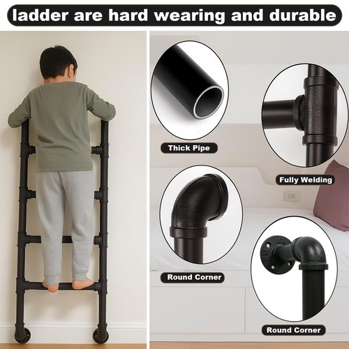 8-Rung Wall Mounted Ladder, Heavy-Duty Metal 8FT Egress Window & Loft Ladder for Basement, Attic Bunk Bed, Fire Escape - 355LBS Load, Matte Black