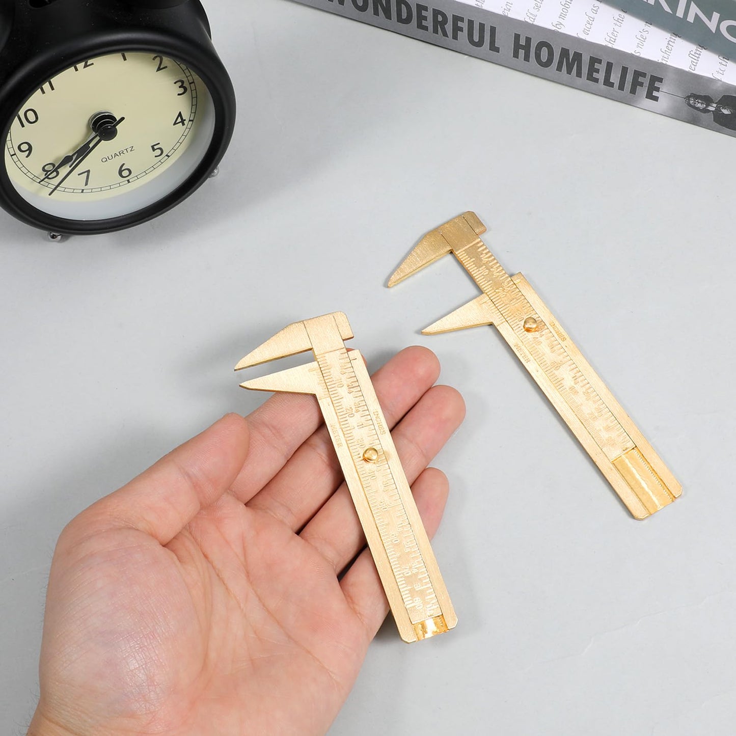 2 Pcs Brass Vernier Caliper Pocket Slide Rule Mini Handy Caliper Measuring Tool Double Scale Sliding Gauge Metal Pocket Ruler for Bead Wire Jewels Rings Bracelet Measurement