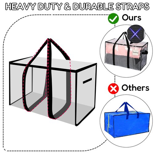 MBEYSAQ Moving Bags 4 Pack Extra Heavy Duty Large with Strong Zipper Comfortable Handles, Sturdy Durable Clothes Storage Bags Totes Bins,Wide Open Design