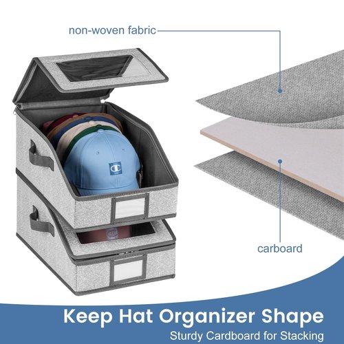 Wetheny Hat Storage for Baseball Caps - Holds up to 12 Caps Hat Organizer for Closet, Stackable Baseball Hat Storage Organizer with Cardboard, Grey (1 Pack)