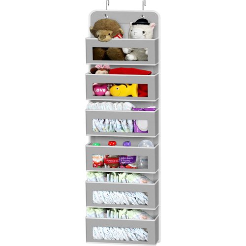 Simple Houseware 6 Clear Window Pocket Over Closet Door Storage Hanging Organizer for Bedroom, Bathroom, Pantry, Gray