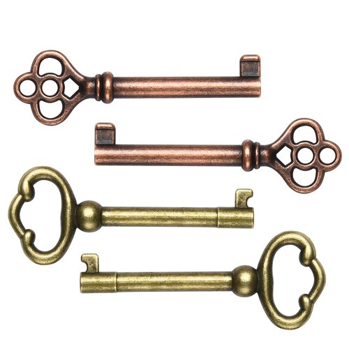 Hollow Barrel Skeleton Key KY-2AB and KY-3AB, Antique Decorative Keys for Classic Furniture & Décor (Set of 4)
