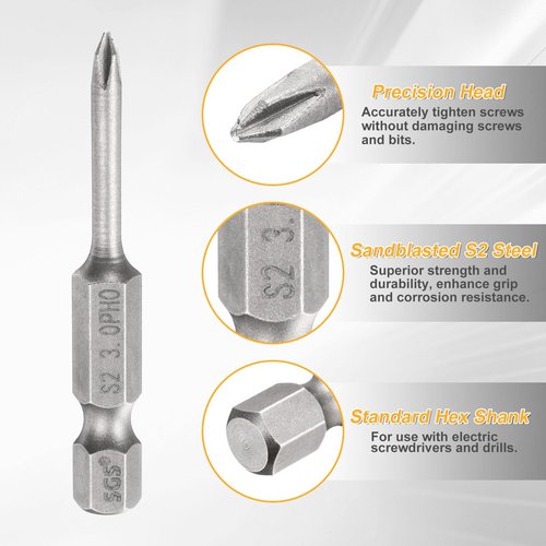 HARFINGTON 8pcs #0 Phillips Screwdriver Bit PH0 1/4" Hex Shank 2" (50mm) Long 0.12" Rod Magnetic Cross Head Drill Bits S2 Steel Industrial Screw Driver for Electric Power Tools, Gray