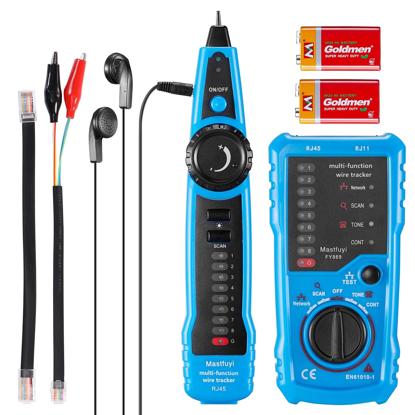 Mastfuyi Network Cable Tester, Line Finder with Probe Tone, Wire Tracker Multifunction, RJ11 RJ45 Cable Tracer, Telephone Line Test, Ethernet LAN Network Cat5 Cat6 Cable Maintenance Collation