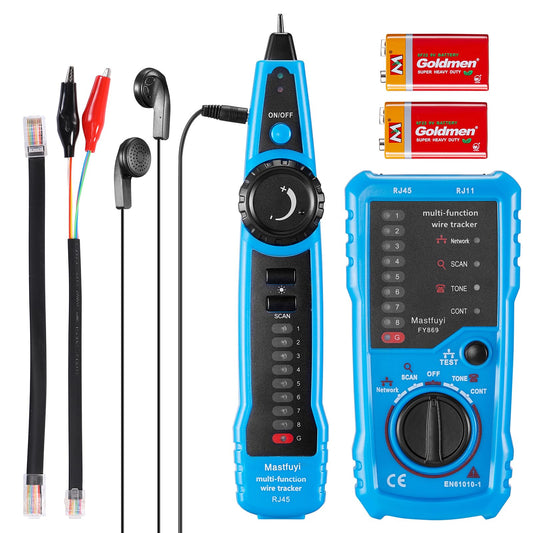 Mastfuyi Network Cable Tester, Line Finder with Probe Tone, Wire Tracker Multifunction, RJ11 RJ45 Cable Tracer, Telephone Line Test, Ethernet LAN Network Cat5 Cat6 Cable Maintenance Collation