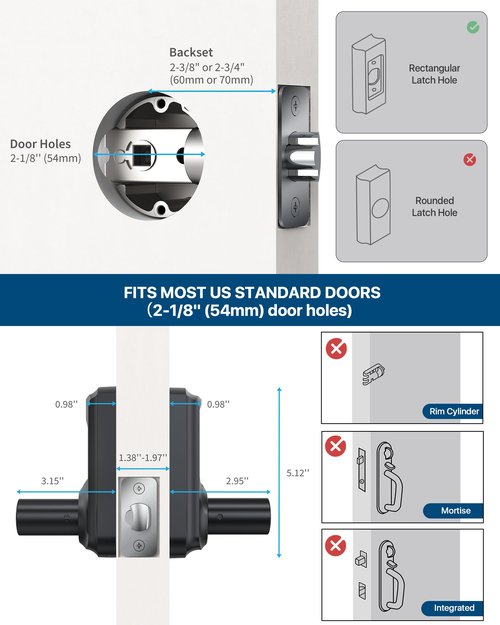 HIDALIFE Keyless Entry Door Lock with Keypad and Handle for Front Doors, Touchscreen Deadbolt, Anti-peep Password, Auto-Locking, Matte Black