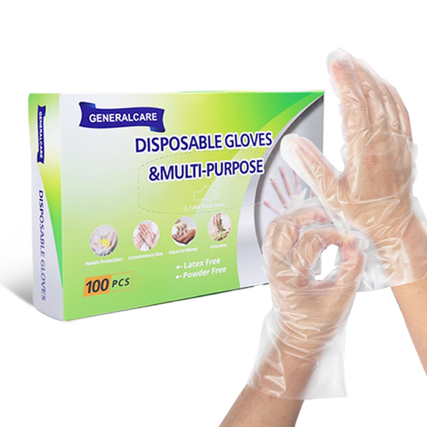 GENERALCARE Disposable Plastic Gloves Food Handling Service Gloves Disposable For Cooking (100PCS, universal)
