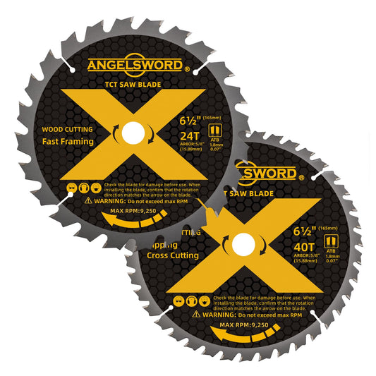 ANGELSWORD 6-1/2 Inch Circular Saw Blade, 24T for Framing&40T for Ripping, Cross Wood Cutting, 2 Pack