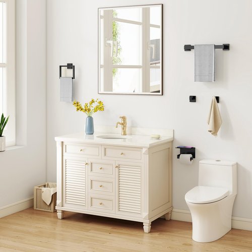 STWWO Matte Black Bathroom Accessories Hardware Set 5-Piece, Stainless Steel Towel Racks for Bathroom, 16 Inch Bath Towel Bar Set Wall Mounted