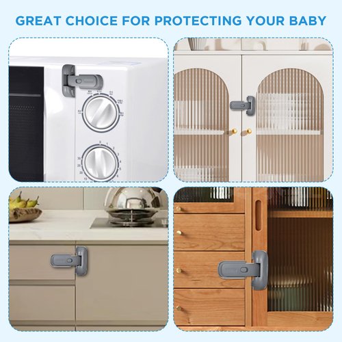 Wanmu Child Proof Fridge Door Lock, Freezer Latches with Adhesive, Refrigerator Sealing Strip to Keep Door Closed for Toddlers and Kids Safety, no Tools Need or Drill (Grey)