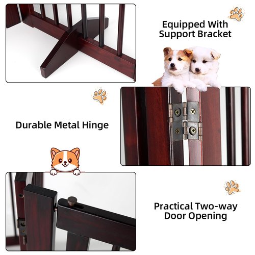 Indoor Dog Gate, Wooden Freestanding Pet Gate, Foldable Dog Gates for Doorways, No Drilling for The House, Doorways, Hallways,or Stairs, 30" Height 4 Panels Set of Support Feet Included (Espresso)