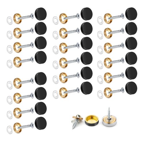 Wopanxye 20pack 16mm Mirror Screws Decorative Caps Chrome Cover Nails Brushed Stainless Steel for Furniture Fittings Glass Sign Boards Bath Plate Panels Wardrobes Tables, Mirror Fixings to Wall, Black