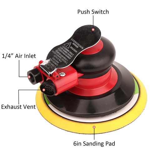 Professional Air Random Orbital Palm Sander, Dual Action Pneumatic Sander, Low Vibration, Heavy Duty … (6 inch)
