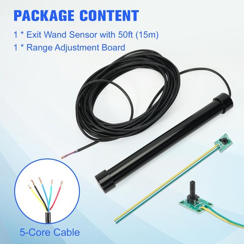 loosoo Driveway Gate Vehicle Exit Wand Sensor with 50 ft Cable, Automatic Gate Opener Car Detector Compatible with Mighty Mule, Ghost Controls, liftMaster Vehicle Door Opening Systems