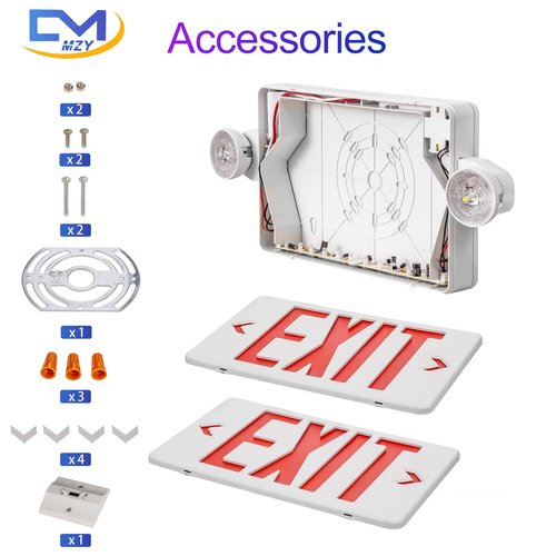CM MZY LED Exit Sign with Emergency Lights,Exit Sign Light with Battery Backup, Red Letter Emergency Lights with Two Adjustable Heads,AC 120/277V, UL Certified,1PCS