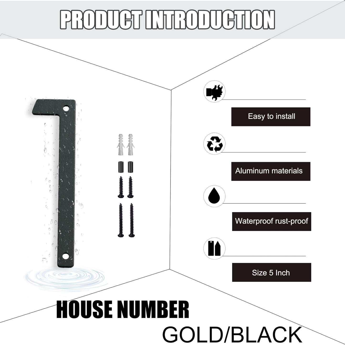 5"Floating House Numbers Metal House Numbers for Outside Large Address Numbers for House Mailbox Numbers Black Modern Aluminum Weatherproof Easy Installation (6, 5 Inch Black)