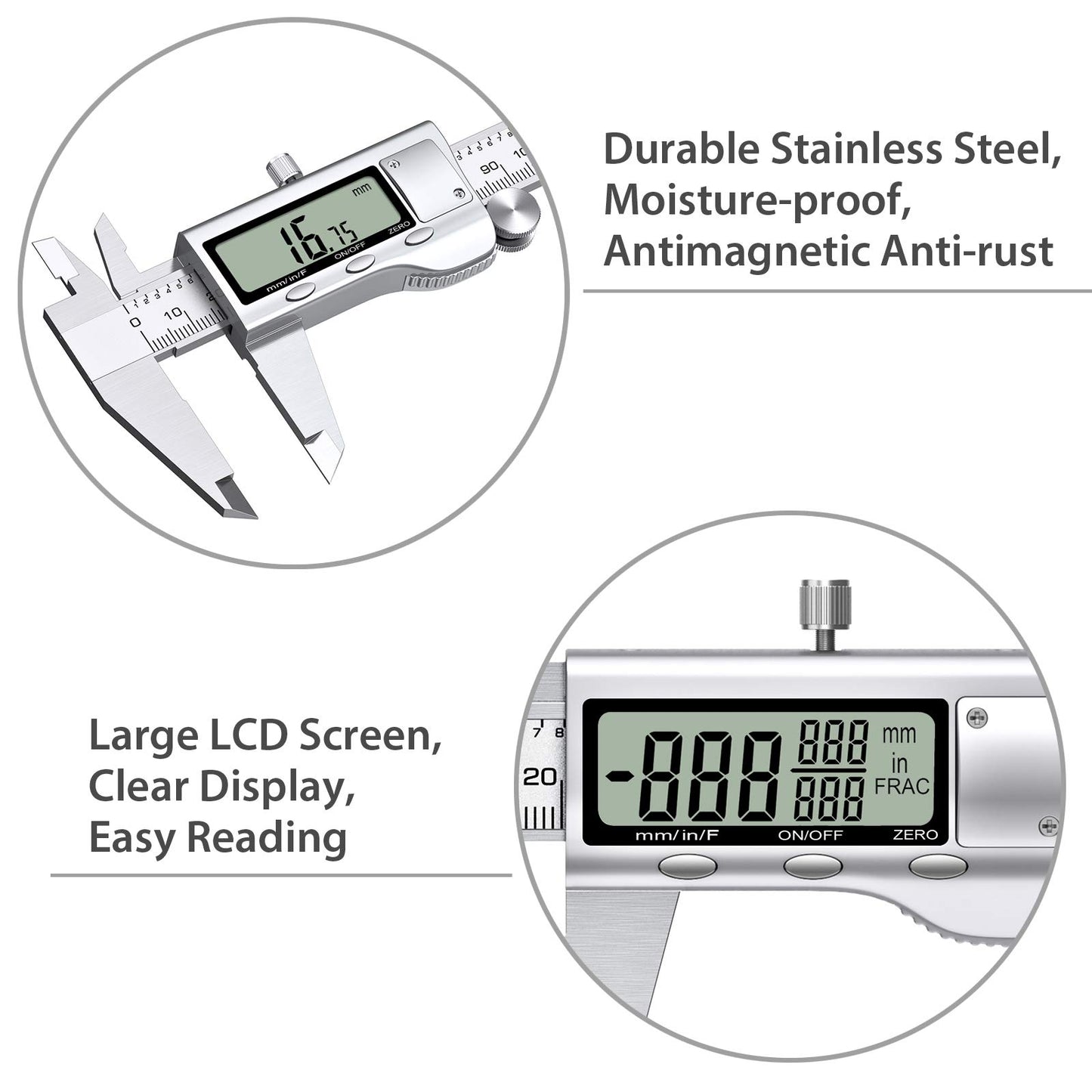 Proster Digital Vernier Caliper 6inch 150mm - Electronic Caliper Fraction/Inch/Metric Dial Caliper for Length Width Depth Inner Outer Diameter, with 32 Feeler Gauges