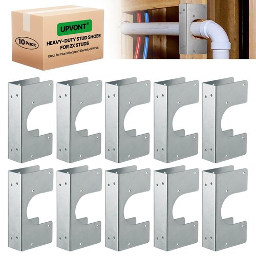 UPVONT Stud Shoes for 2X Studs, 16-Gauge Galvanized Stud Shoes, 6.25" Height, 1.5" Width, Fits Up to 2 3/8" OD Pipes – Thicker, Higher, IBC/IRC Code Compliant, Extra Durable (1.5" x 6.25" - 10 PCS)