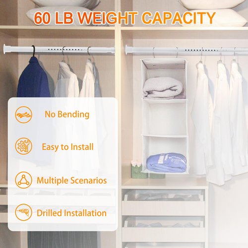 Closet Rod, 17 to 99 inches Adjustable Closet Rods for Hanging Clothes Heavy Duty Closet Hanging Rod Metal White Rod for Closet, Wardrobes, Bathroom, Windows