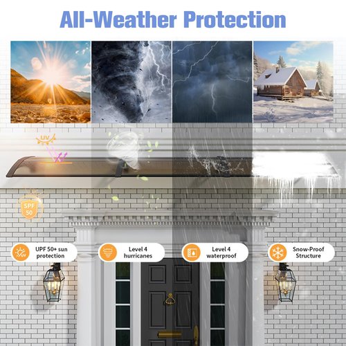 KUZRZNH Awning for Door Entrance 60x120cm/24x48in Window Canopy Exterior with Plastic Steel Bracket UV Rain&Snow Protection, Durable Polycarbonate Canopy for Entrance,Balcony Brown