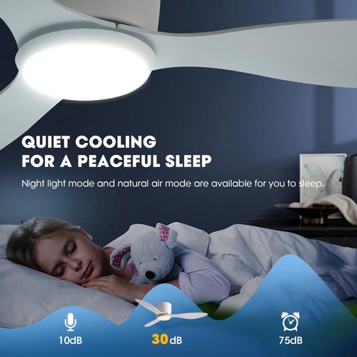Nuoqiso 42 Inch Flush Mount Ceiling Fans with Lights and Remote Control, White Low Profile Ceiling Fan for Bedroom, Living Room,Office,Kitchen,Patios Indoor and Outdoor Use