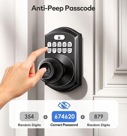 TEEHO Keyless Entry Keypad Door Lock with Handle, Electronic Digital Smart Locks for Front Door, Easy to Install Keypad Deadbolt with Code for Bedroom, Anti-Peeping Password