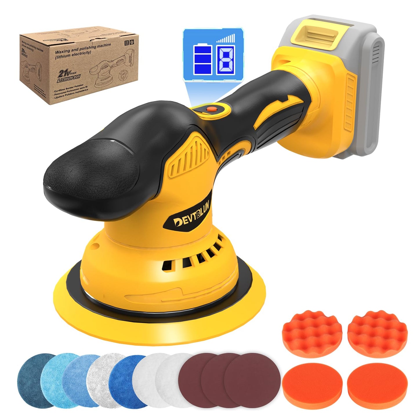 Cordless Car Buffer Polisher Kit for Dewalt 20V Battery(NO Battery),6 In Brushless Dual Action Random Polishing Machine , 6 Variable Speed 5500RPM, Orbital Polisher for Car Detailing,14Pcs Accessories