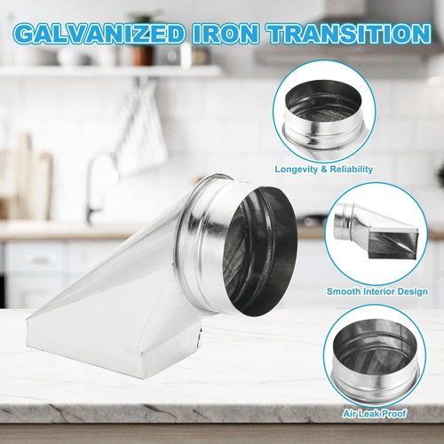 PATIKIL 6" x 4" x 5" 90 Degree Register Boot, Galvanized Steel Transition Rectangular to 5" Round Duct Transition Fitting for Connecting Floor Register Grille HVAC Duct Fittings