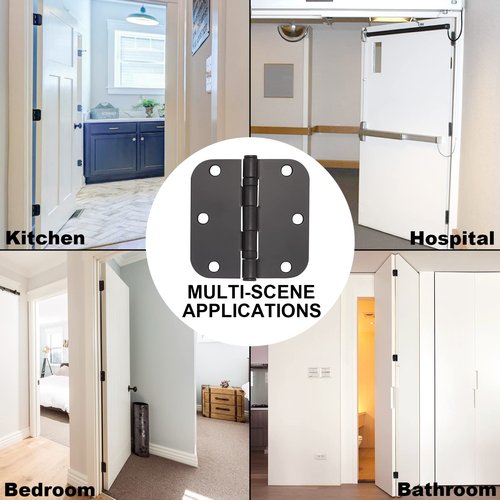 3 Pack Matte Black Door Hinges Black 3.5 x 3.5 Inch Interior Door Hinges 3 1/2 Inch Thicken with Round 5/8" Radius Corners, Hardware Door Hinge Replacement