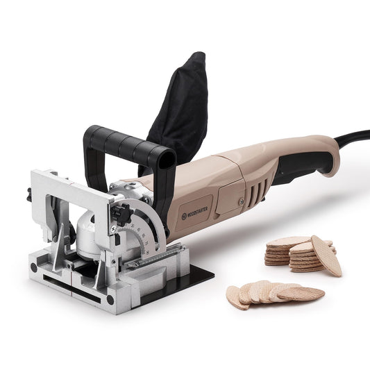 WOODSTARTER Biscuit Cutter Plate Joiner with 8.5Amp12000RPM Motor, Biscuit joiner Tool with Dust Bag & 100 Biscuits, Adjustable Angle & Depth, Ideal for Wood Joinery, Furniture Making