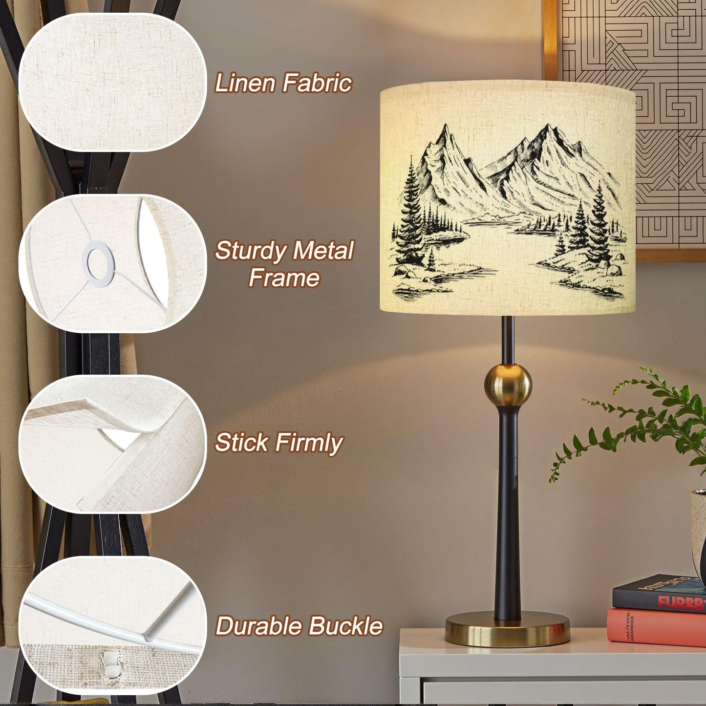 Lampshade 1 Pack Hand drawn nature mountains forest Drum Lampshades For Table Lamp Floor Lamps Replacement Lamp Shades Easy Assembly Required