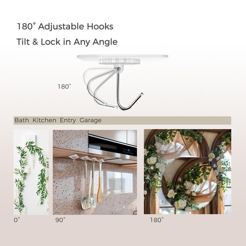 Adhesive Wall Hooks for Hanging Heavy Duty 22 lbs Hooks-10 Pack, No Drill Wall Hooks for Bathroom & Kitchen, Removable & Rustproof for Bathroom, Kitchen, and Outdoor Use