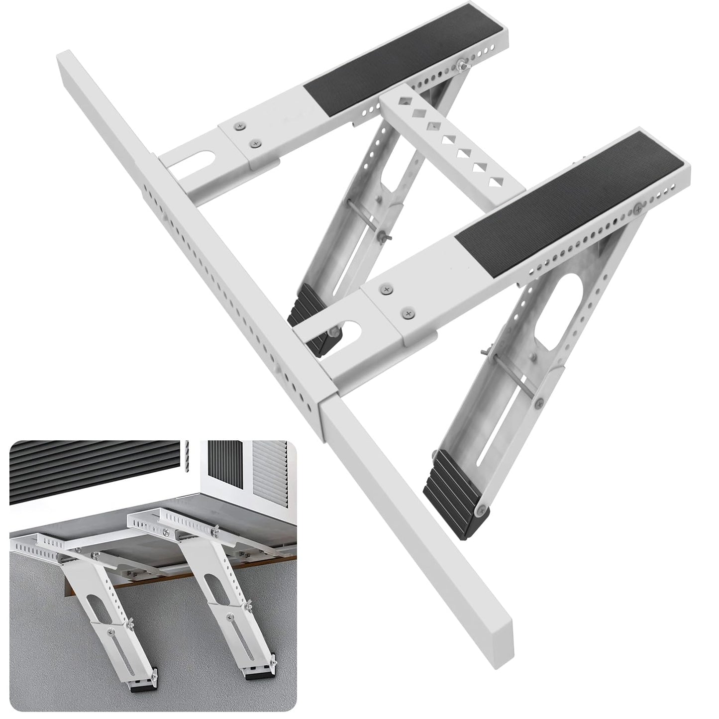 Universal Window Air Conditioner Support Bracket, No Drilling Heavy-Duty AC Window Bracket Supports Up to 200lbs for 5,000-24,000 BTU AC Units, Fits Single or Double Hung Windows