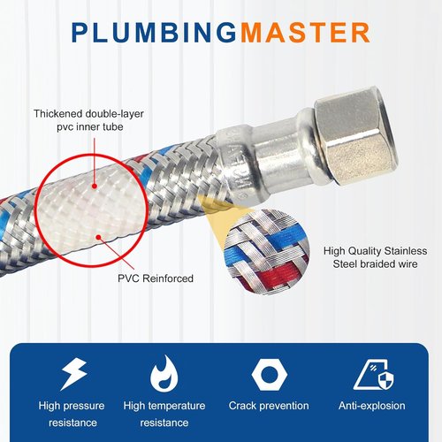 [10-Pack] PLUMBINGMASTER Faucet Hose,Faucet Supply Lines (3/8" Comp x 1/2" FIP), Certified Safe Supply Lines for Bathroom Faucet (24 inch)