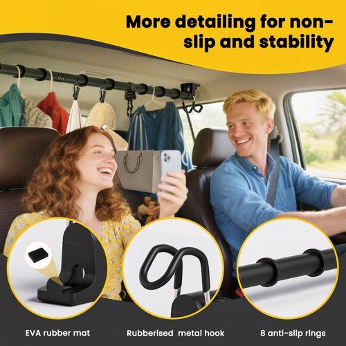 Heavy Duty Car Clothes Hanger Bar 30-64 inches, 4Pcs Accessories & Wrinkle Free Telescopic Clothes Rack with Upgraded Hooks, Adjustable Vehicle Cloth Rack Hanger Rod for Most Cars RVs Suvs Trucks