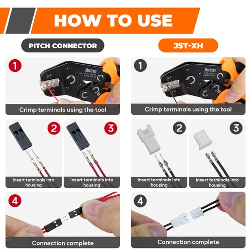 Noxtren Crimping Tool Connector Kit, Compatible with JST-XH 2.5mm/2.54mm, 22-Size Connector Set, 28–18 AWG Ratcheting Crimper, Fits KF2510, Molex, TE, for DIY, RC & Prototyping Projects