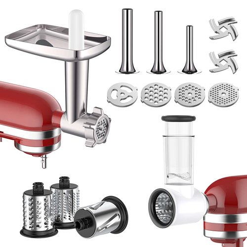 Meat Grinder & Slicer Shredder Attachments for KitchenAid Stand Mixer, Meat Grinder with Sausage Stuffer Tubesand and Slicer Shredder Set, 2 Pcs Attachment Set for KitchenAid Mixers By Cofun