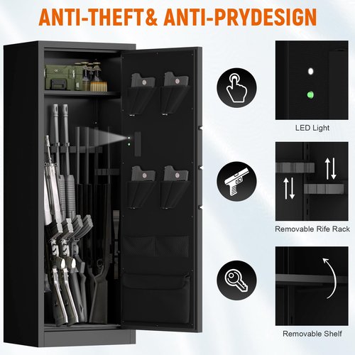 MyVoice 55.1" Gun Safe, Large Fireproof Waterproof Rifle Safe, Steel Gun Cabinet for 10-13 Rifles and Pistols, Gun Safes with Digital Keypad, Alarm System and LED Light for Home Security