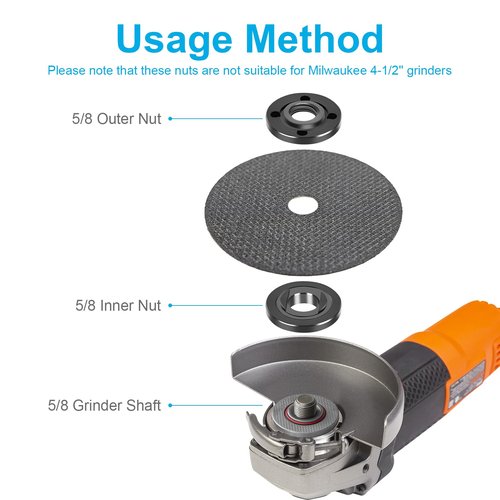 pwkauka 7PCS Angle Grinder Nut Angle Grinder Flange Wrench Kit, 5/8-11 Flange Metal Lock Nut, Compatible with DeWalt, Milwaukee, Makita, Metabo, Bosch, Ryobi, Black & Decker 4.5" 5" Grinder Parts